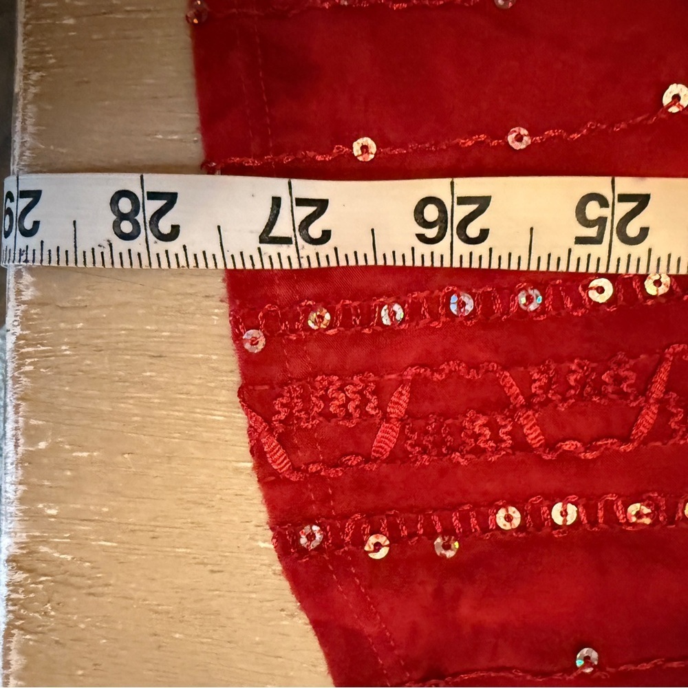 Red 3/4 Sleeve Blouse with Mandarin Collar Sequins Holiday - Picture 7 of 9